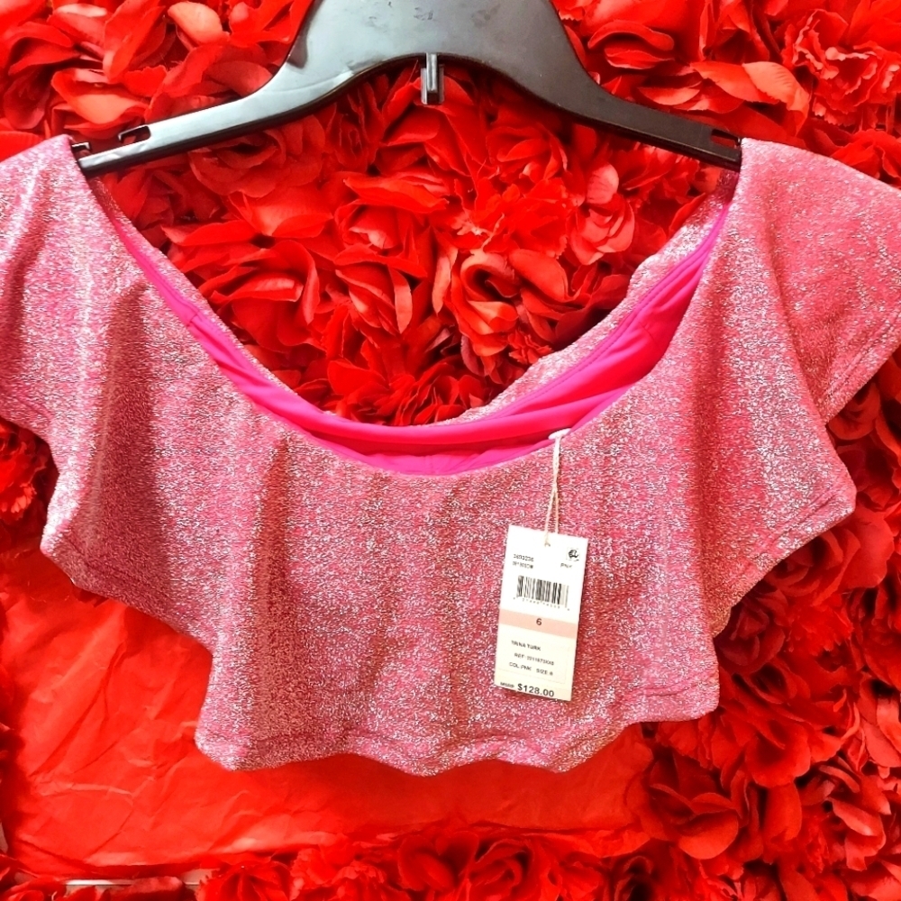 Trina Turk 🔥NWT 🔥Pink Sparkle Bandeau Swim Top 🏊♀️👙
